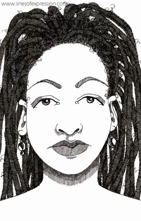 Ink natural hair sketchbook drawing done by Rebecca Payne. New drawings planned with portraits of women sporting natural hair styles.