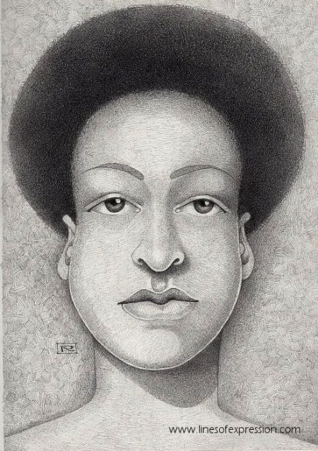 Rebecca LP Johnson - graphite/pencil drawing of a fictitious female person with an afro