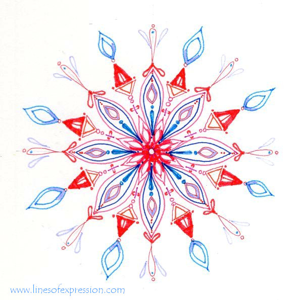 mandala in red and turquoise